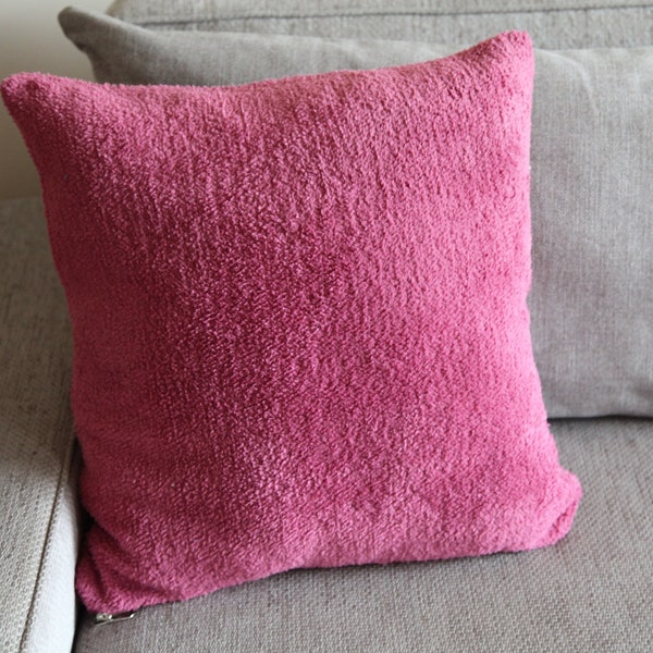 Pink plush pillowcase, 19x19 fleece pillow cover, magenta fleece throw pillow, soft textured pillow for home decor