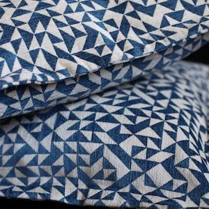 Blue Pillow Sham, Geometric Pillow Cover, Velvet Aztec Cushion, Rug Pillow, Chenille Pillow