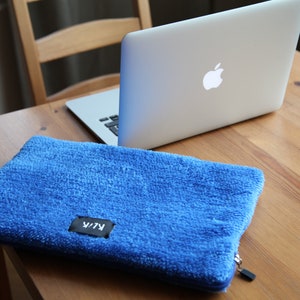 Blue plush laptop case, azure fleece 13 inch, 14 inch, 15 inch laptop sleeve, %100 handmade soft laptop cover