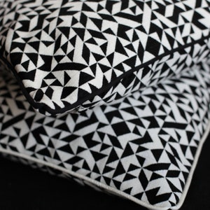 Black and White Geometric Pillow Cover with Piping, Velvet Designer Pillow, Boho Style Pillows