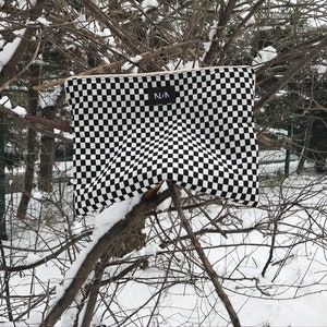 Black white checkered, padded laptop case, 13, 14, 15 inch laptop sleeve, %100 handmade, protective laptop cover