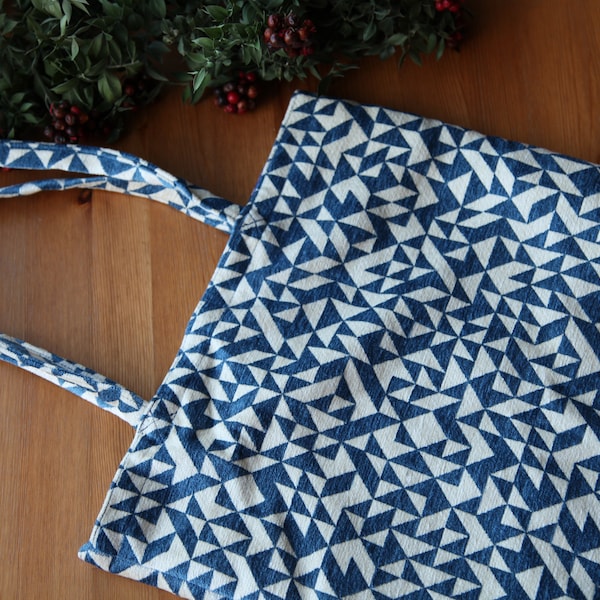 Sac fourre-tout bleu, sac d'épicerie réutilisable en velours, sac shopping géométrique bleu, sac en velours côtelé lavable et écologique