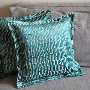 Blue Velvet Pillowcase, 18x18 Robin Egg Blue Geometric Pillow Cover, Blue Throw Pillow, Lux Textured Pillow for Home Decor
