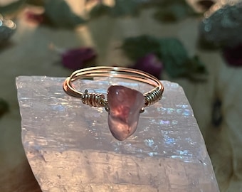Wire Wrapped Crystal Ring -- Gold