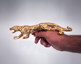 Handgefertigte goldene Geld Leopard Figur Statue - Bronze Kupfer wilde Leopard Figur, Messing und Harz gegossen Gepard Panther Statue