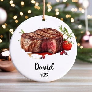 Personalized Steak Ceramic Ornament | Beef Steak Lovers Gift | Barbecue Christmas Gift For Meat Lovers