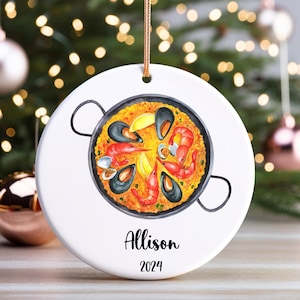 Personalized Paella Seafood Ornament | Custom Spanish Food Lovers Gift | Custom Christmas Ornament Gift for him and her