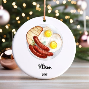 Personalized American Breakfast Ceramic Ornament Fried Eggs and Sausages Comfort Food Christmas Gift