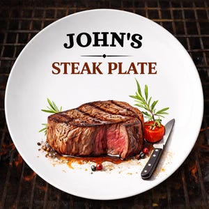 Personalized Beef Steak Plate Bbq Lovers Gift Custom Name Plate Father's Day Gift Customizable 10 " Polymer Dinnerware