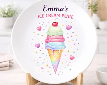 Plato de helado personalizado, plato de cumpleaños personalizado, plato de postre para niños, regalo para amantes del helado, regalo para gourmets
