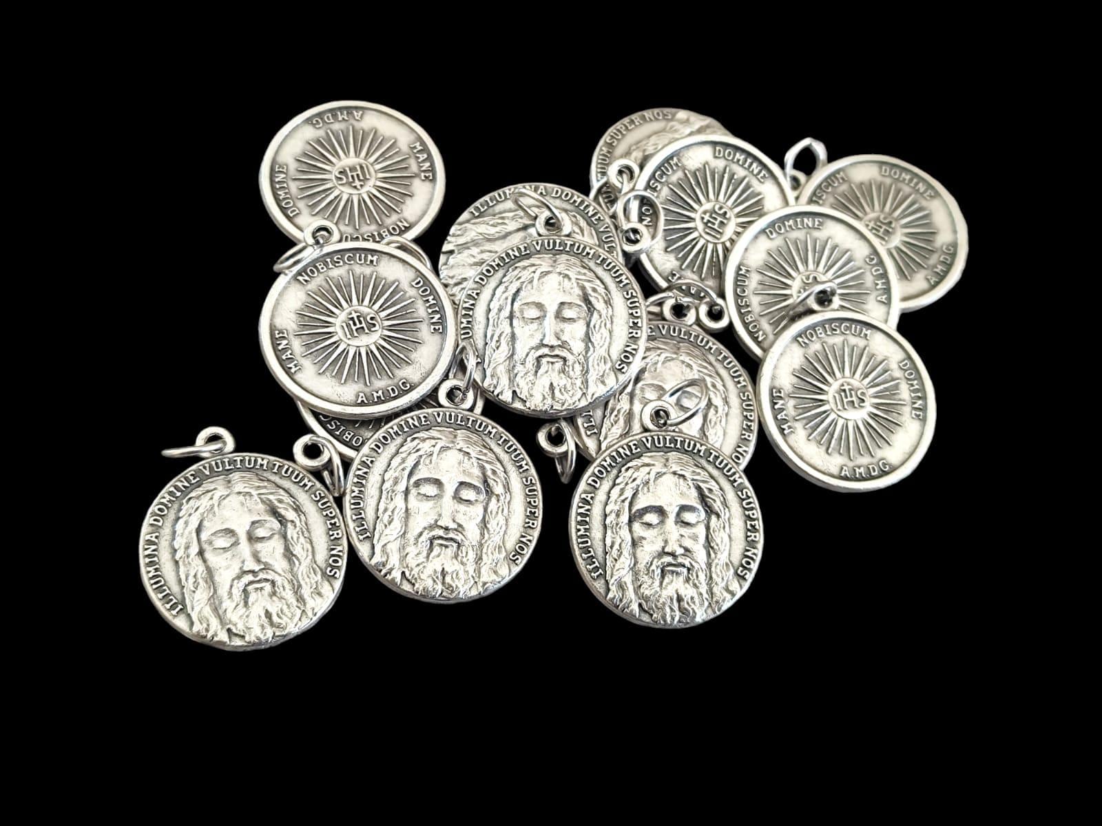 Holy Face of Christ Medal: Oxidized Silver Religious Pendant - Made in Italy