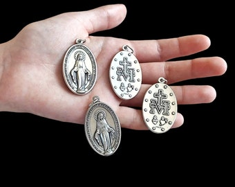 Miraculous Medals Lot Bulk 2/5/10/20 Pcs Silver Tone Our Lady Miraculous Medals Pendants Big