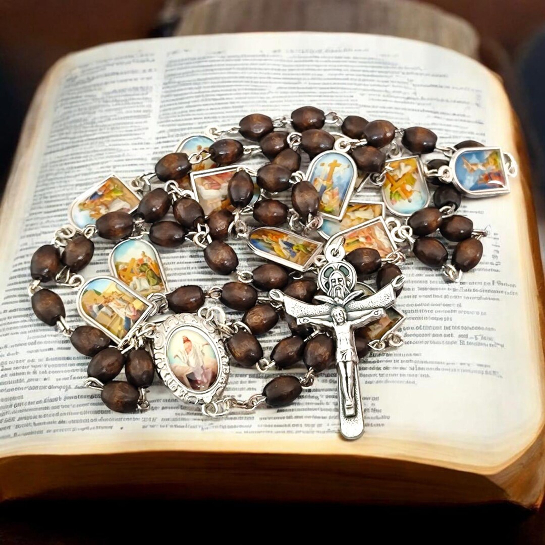 Stations of the Cross Rosary Chaplet Rosaries Made of Wood Holy Spirit ...