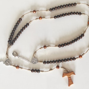 Franciscan Crown Rosary Decade Tau cross Olive Wood Beads  Habit BELT HABIT ROSARY