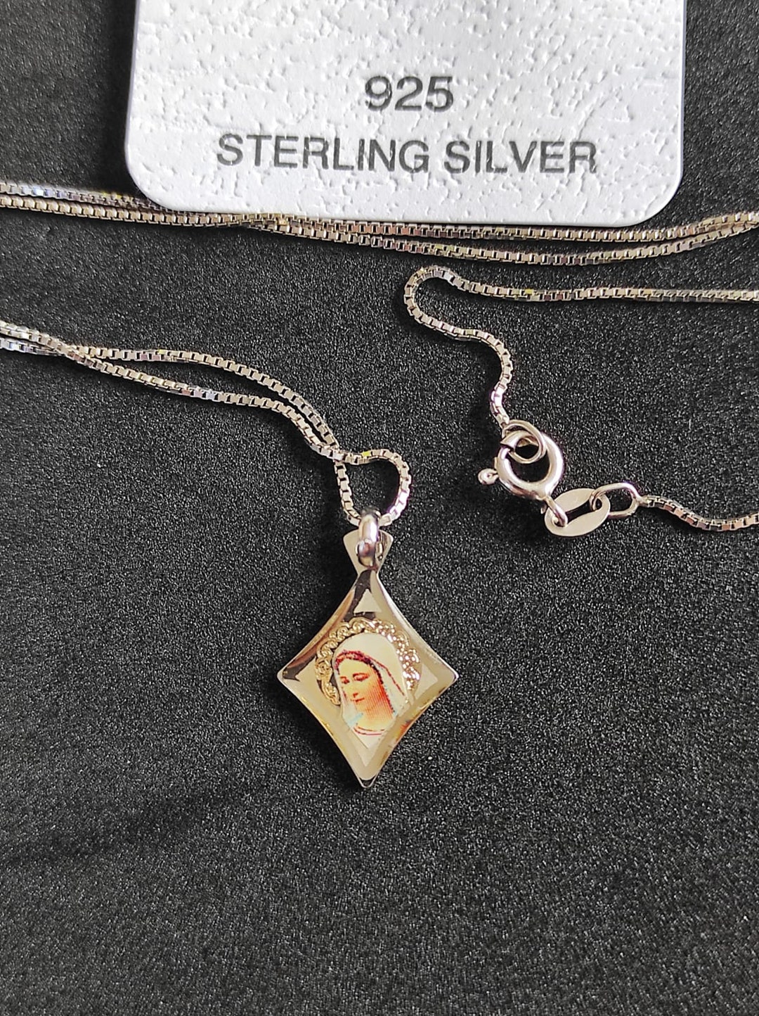 Virgin Mary Medal 925 Sterling Silver Medjugorje Necklace / Religious ...