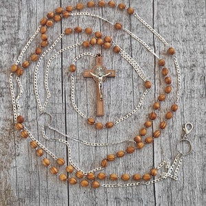 Habit BELT HABIT ROSARY Franciscan Crown Rosary 7 Decade Olive Wood Beads on Chain,