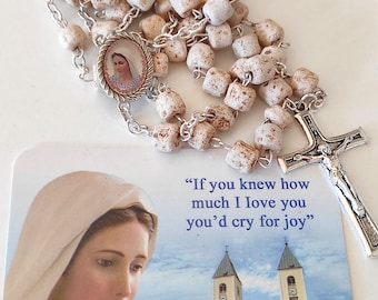 Virgin Mary Medjugorje stone rosary, handmade catholic rosary St. Benedict Holy Gift Card