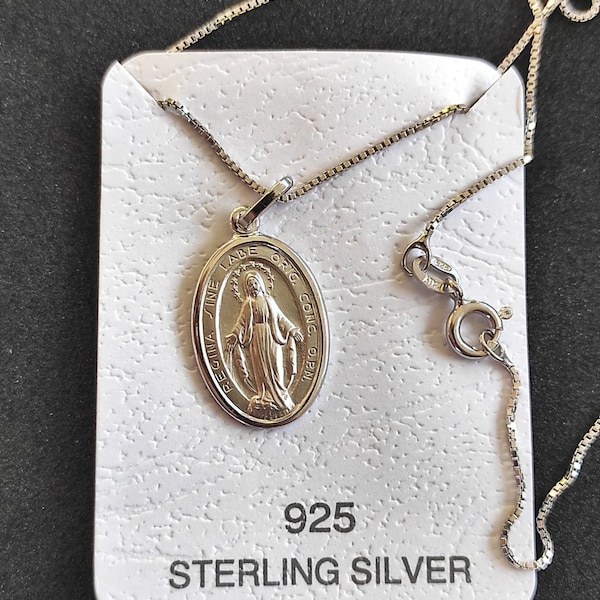 Wunderbare Medaille Halskette 925 Sterling Silber Medaille Unserer Lieben Frau der Grazien Silber Jungfrau Maria Halskette Geschenk für Sie Kette Halskette