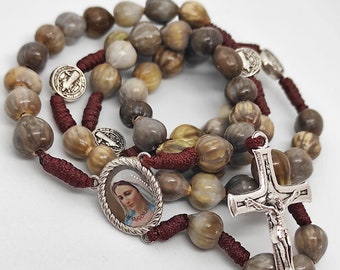 Job's Tears Seed Bead Rosary Chaplet Saint St. Benedict Medal Medjugorje + Gift holy card