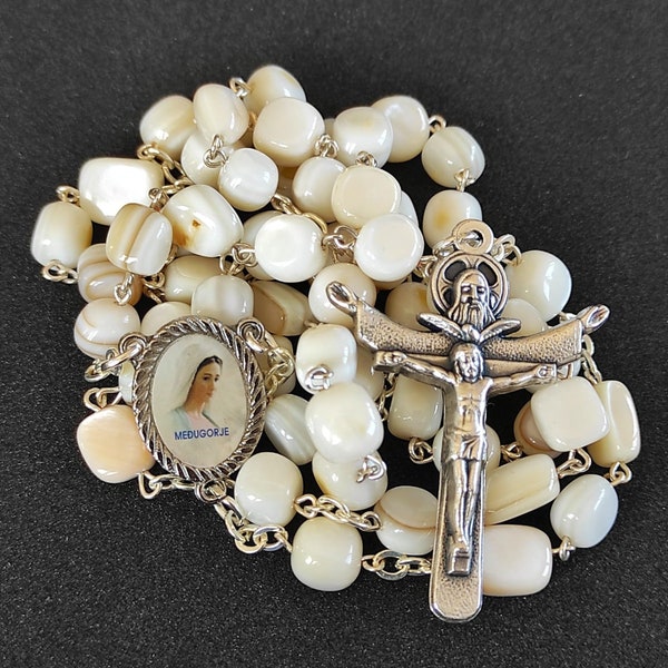 Mother of pearl rosary beads, shell rosary, white pearl rosary Rosaries Medjugorje Holy Spirit gift Religious Jewelry