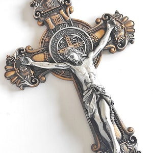 St. Saint Benedict Wall Hanging cross Silver crucifix  11 inc