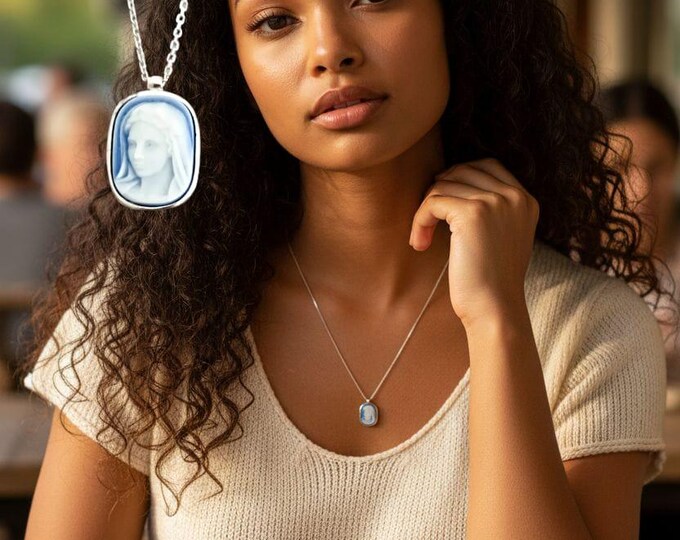 Virgin Mary Pendant Sterling Silver 925 Medal and Silver Chain Necklace ...