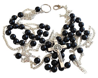 BELT HABIT ROSARY Decade Belt Obsidian Waist Wall Cross crucifix 67"