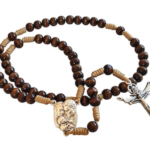 Handmade Wooden Rosary: Holy Family Centerpiece