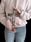 St. Saint Benedict Wall Hanging cross  crucifix HANDMADE of wood product logo