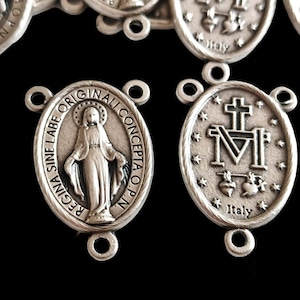Silver Tone Miraculous Medal Rosary Centerpiece: DIY Religious Jewelry