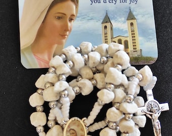 Rosario di Medjugorje in pietra della Collina delle Apparizioni, Rosario cattolico fatto a mano di Medjugorje, San Benedetto + Buono regalo sacro