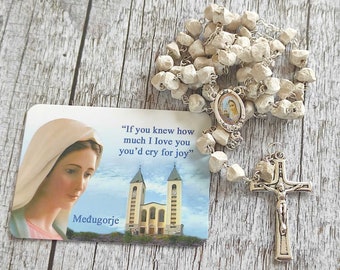Virgin Mary Medjugorje stone rosary, handmade catholic Stone Roks Our Lady Holy Gift Card