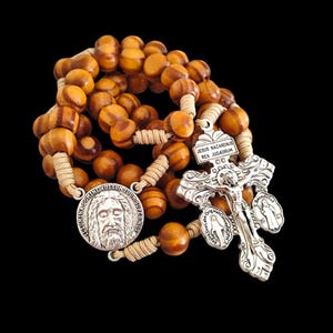 Holy Face rosary Handmade wooden rosary , Pardon crucifix rosary, Most , Miraculous Medal St Benedict rosary medals cross