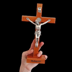 Standing cross Handcrafted St Benedict  Wood Cross, Table Cross, Altar Saint Cross, Wooden Cross