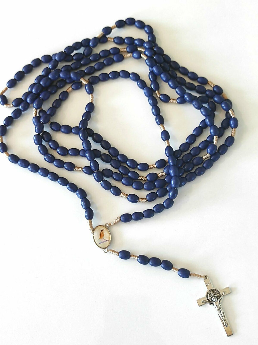 Medjugorje olive wood rosary oval medalets of Saint Benedict | online sales on