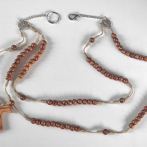Franciscan Crown Rosary Decade Tau cross Olive Wood Beads  Habit BELT HABIT ROSARY