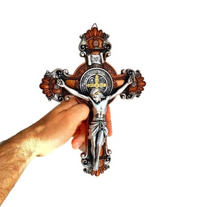 St. Saint Benedict Wall Hanging cross Silver crucifix