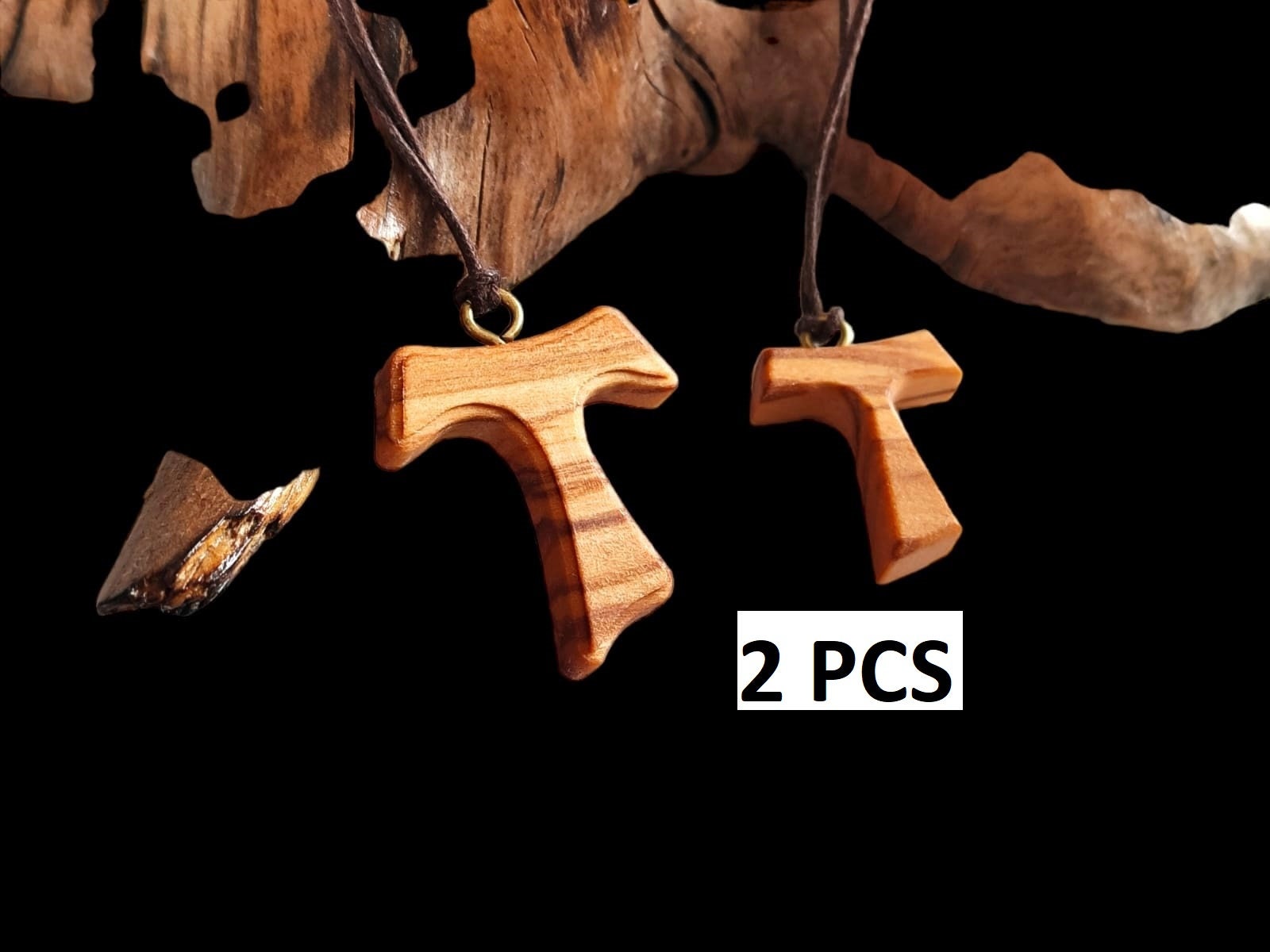 Tau Cross OLIVE WOOD necklace with Cord - St Francis Boys and Girls Gift