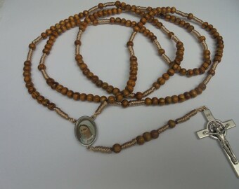Men's Brown Tiger Eye Catholic Rosary with St. Michael Medal & Cross -– Nazareth Store