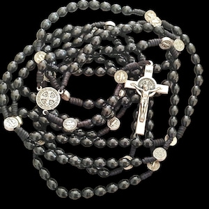 St Benedict Rosary  medals cross 20 Decade Sacred Mysteries 15 decade Rosary black WOOD beads 52inc Habit