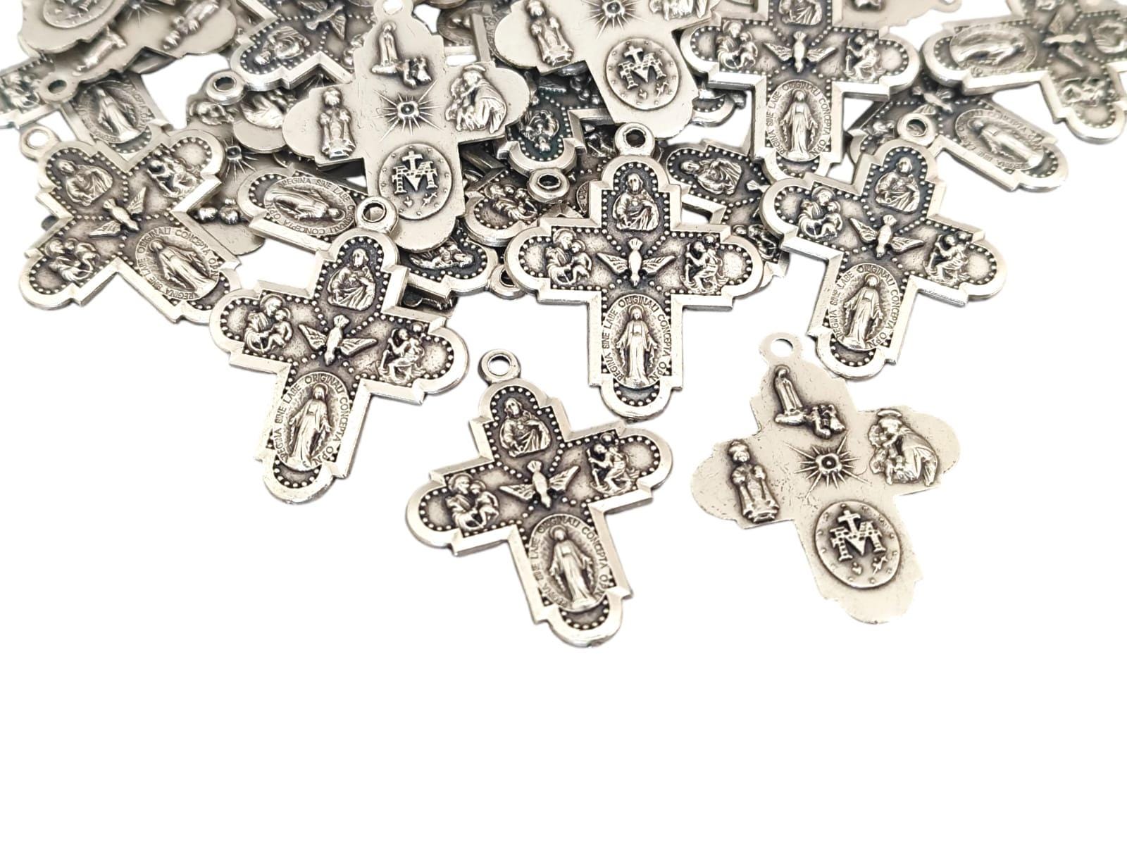 LOT SET 10,20,30,50,100 Four Way cross Silver Tone Rosary Pendant medals