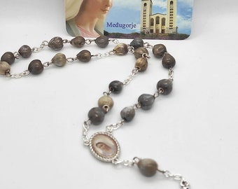 Peace Chaplet of Medjugorje, rosary with Job's Tears Seed Bead Rosary Handmade Medjugorje 7 Pater, 7 Ave, 7 Gloria + Gift holy card