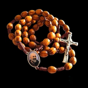 Saint Padre Pio ROSARY medals  Beads Olive Wood Gift