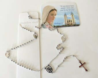 MEN's Stainless Steel 8mm 32' tholic Rosary Bead Necklace