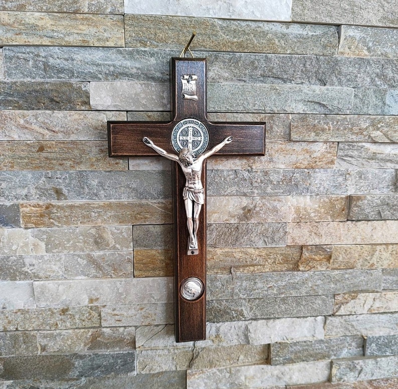St. Saint Benedict Wall Hanging cross crucifix HANDMADE of wood