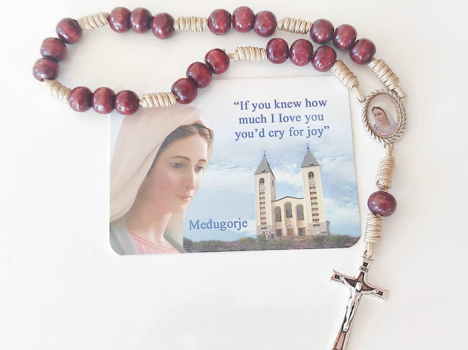 Catholic Peace Rosary 3x7 WOOD Handmade Medjugorje Our Lady Gift