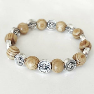 Miraculous medal Bracelet Rosary Prayer Virgin Mary Our Lady OLIVE WOOD