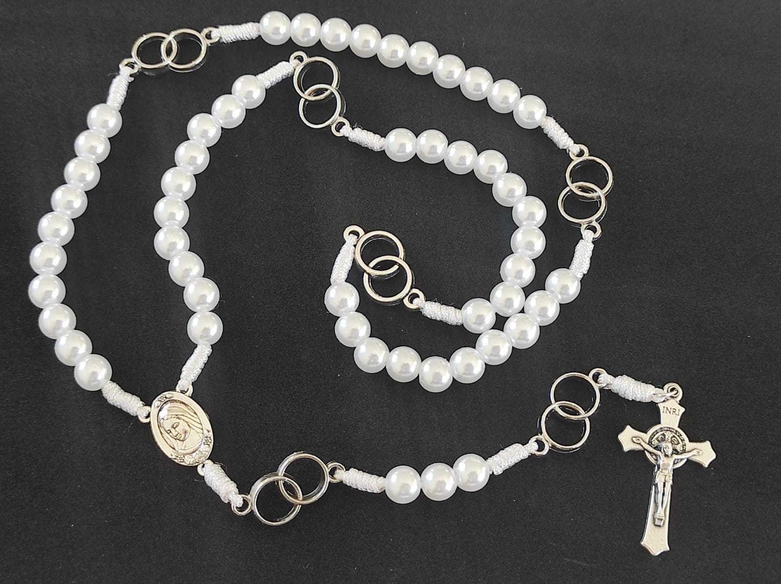 Handmade Wedding Rosary, Rosary with rings, Wedding gift, Virgin Mary Rosary, Pearl Rosary, Rings St Benedict