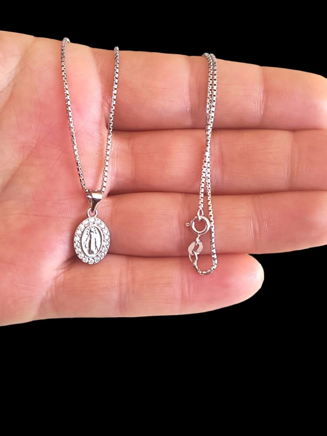 Silver Miraculous Medal Necklace 925 Sterling Silver Medal of Our Lady ...