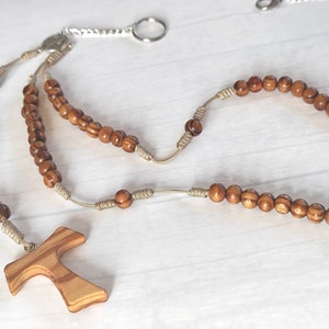Franciscan Crown Rosary Decade Tau cross Olive Wood Beads  Habit BELT HABIT ROSARY